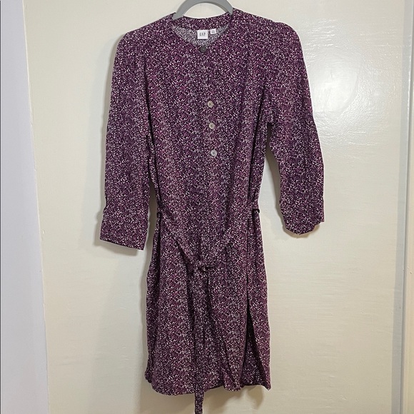 GAP Pink Purple Dark Romance Dress Long Sleeves Size XS Button Tie Waist - Picture 3 of 7